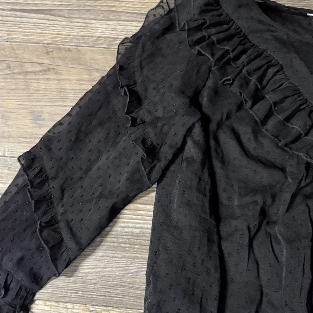 Walter Baker Elegant Black Ruffle Blouse Small corporate goth - Picture 2 of 4